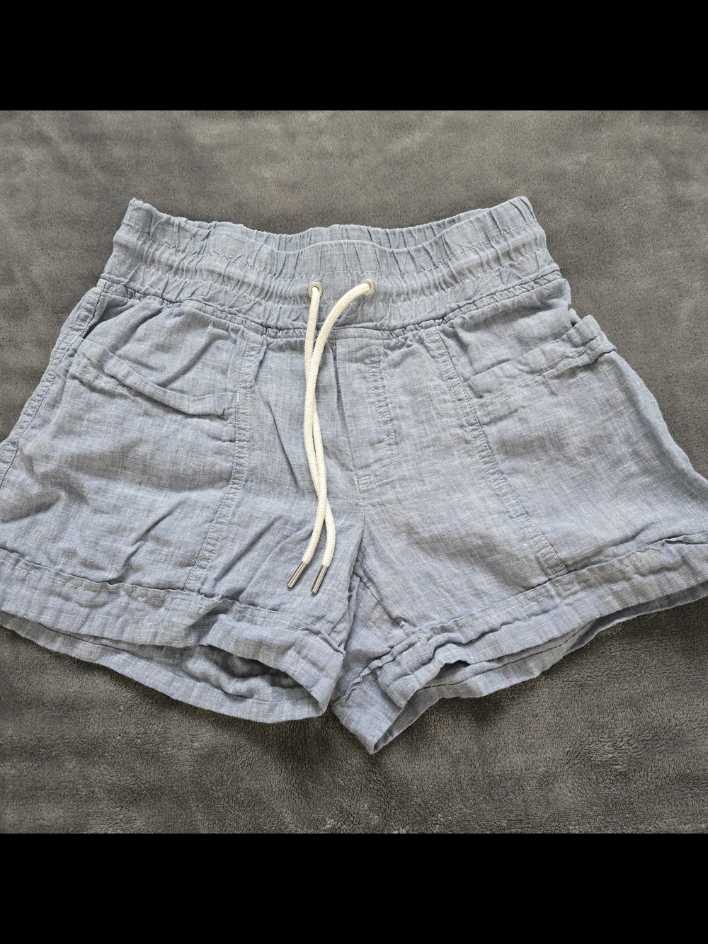 Athleta Linen Light Blue High-Waist Drawstring Shorts